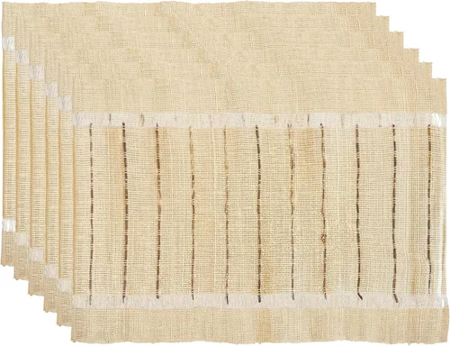 Juego de 6 manteles individuales de ramio, 12 x 17 pulgadas, manteles individuales tejidos naturales para mesa de comedor, manteles de mesa bohemios