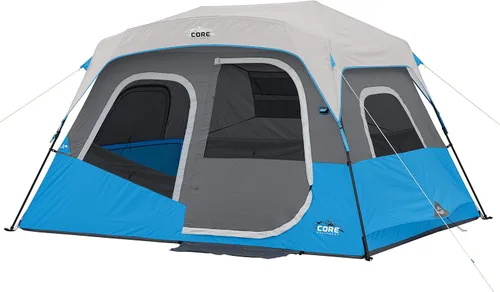 CORE Instant Cabin Tents with LED Lights | Family Multi Room Lighted Pop Up Tents for Camping | Included Storage Pockets for Camping Accessories