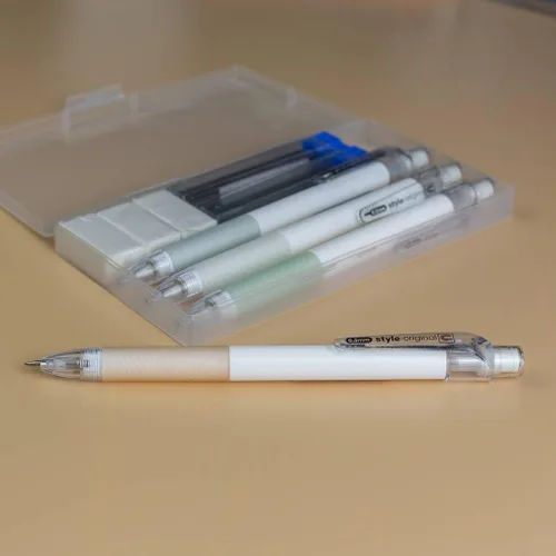 Miniatura 4 de Juego de 4 lápices mecánicos de 0,5 lápices mecánicos de 100 HB, 3 borradores para estudiantes