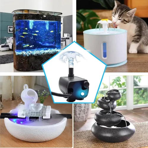 Miniatura 6 de Mini bomba sumergible USB, tubo de 1 M, CC 5 V, 0.7 W, bomba de banco eléctrica sin escobillas, fuente para mascotas, pequeño sistema hidropónico