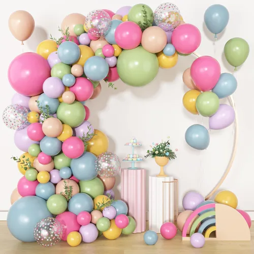 Miniatura 16 de Amandir Kit de arco de guirnalda de globos azul polvoriento, 153 piezas, diferentes tamaños de 18, 12, 10, 5 pulgadas, globos de látex azul blanco