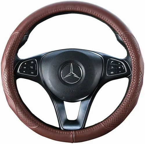 Miniatura 12 de Red Rain Funda de cuero negro y azul para volante de automóvil, tamaño universal M / 15 pulgadas, compatible con coche/automóvil/SUV