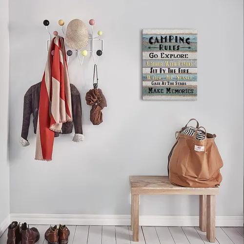Miniatura 3 de PHAMTE Divertidas reglas de campamento con cita de arte de pared, reglas rústicas de campamento, letreros de cámper impresos en lienzo enmarcados
