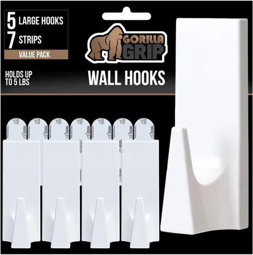 Miniatura 12 de GORILLA GRIP Ganchos de pared reutilizables resistentes para colgar, fácil de instalar, se pegan en el gancho adhesivo extraíble, sin daños