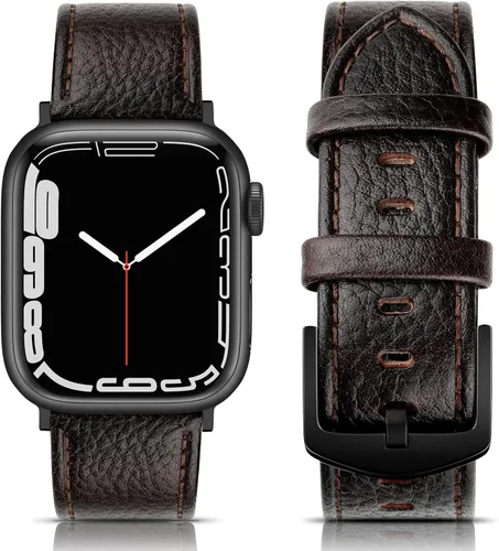 Miniatura 25 de EDIMENS Correas de cuero compatibles con Apple Watch de 1.81 pulgadas, 1.77 pulgadas, 1.73 pulgadas, 1.65 pulgadas (serie 1, 2, 3) para hombres