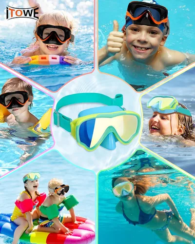 Miniatura 7 de Gafas de natación para niños con correa de tela para niños de 3 a 15 años, gafas de natación a prueba de fugas con cubierta nasal, vista clara