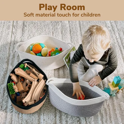 Miniatura 3 de Goodpick Cesta tejida pequeña, linda cuerda rosa, cesta de algodón para bebé, cesta de almacenamiento para habitación de guardería, caja de juguetes