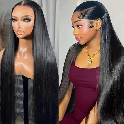 Miniatura 10 de Lemoda Peluca de encaje frontal completo de 13 x 6 pulgadas, pelucas de cabello humano lacio HD transparente de encaje sin pegamento, peluca
