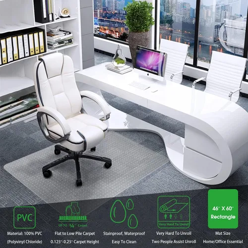 Miniatura 4 de 100pointONE Tapete para silla de oficina para alfombra de pelo bajo, 46 x 60 pulgadas, tapete protector de alfombra transparente para silla