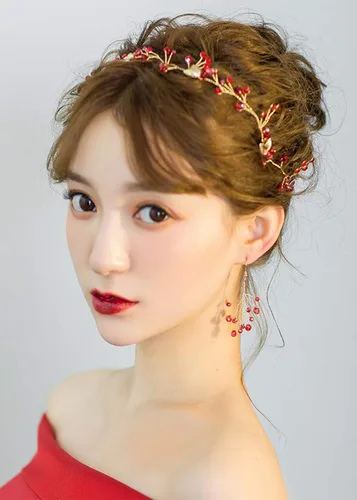 Miniatura 4 de Missgrace Vid de pelo de hoja roja de cristal, aretes y diadema para boda vintage, cumpleaños, fiesta, Halloween, joyería para el cabello para mujer