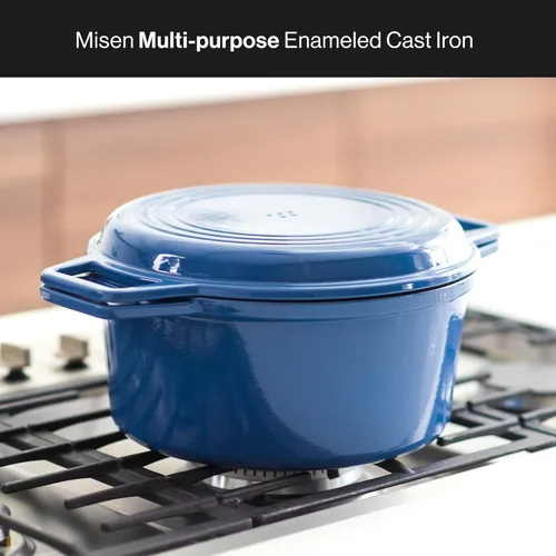 Miniatura 3 de Misen Horno holandés de hierro fundido esmaltado de 7 cuartos de galón, revestimiento de esmalte resistente a las astillas, núcleo de hierro grueso