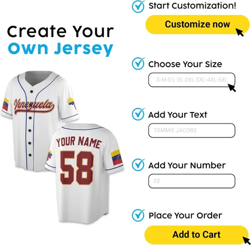 Miniatura 7 de Camiseta de béisbol personalizada de Venezuela - Camisetas deportivas personalizadas del orgullo Veneka con número de nombre, camisas de Beisbol