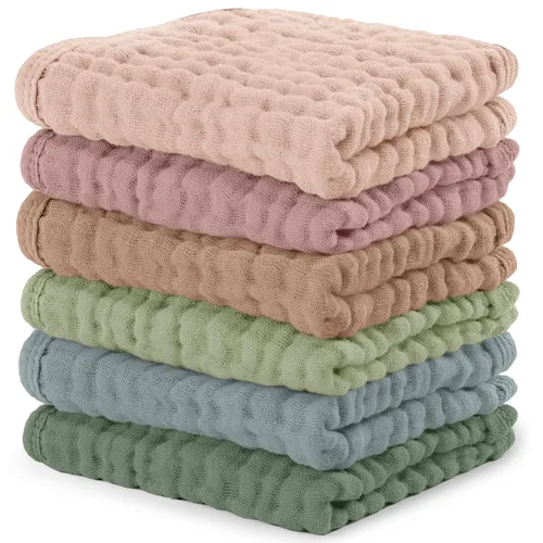 Comfy Cubs - Toallitas de muselina para bebé, paquete de 6, trapos suaves de algodón, 6 capas, piel sensible, 10 x 10 pulgadas, tamaño grande, para