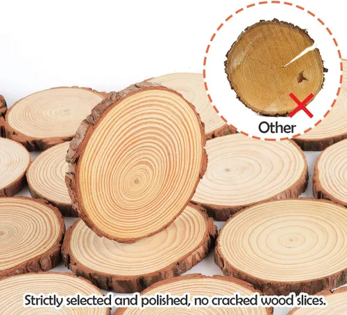 Miniatura 6 de ilauke Rebanadas de madera para manualidades de 3.5 a 4 pulgadas, manualidades de madera sin terminar, 16 piezas de madera natural con corteza