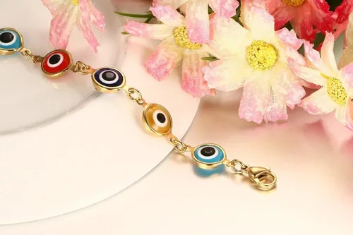 Miniatura 5 de Blowin Pulsera de acero inoxidable multicolor contra el mal de ojo pulsera de mano de Fátima Hamsa pulseras con encanto, Acero inoxidable