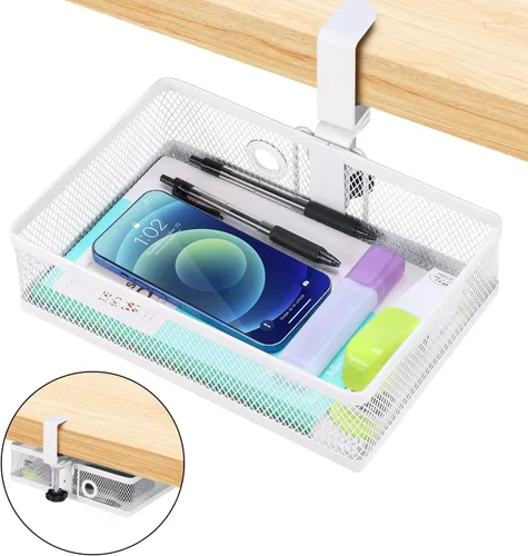 Miniatura 11 de ROSYLINE Organizador de cajones para debajo del escritorio y escritorio, organizador de cajones deslizantes de metal de 2 niveles, almacenamiento