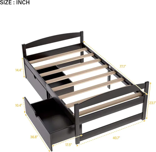 Miniatura 2 de Merax Cama de plataforma de tamaño individual con dos cajones, no necesita somier, espresso