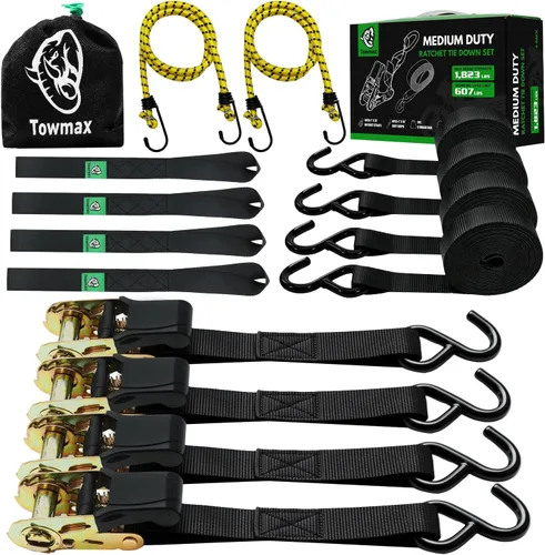 Miniatura 18 de Correas de trinquete retráctiles (paquete de 4) – Correas de trinquete autorretractables de 1 pulgada x 10 pies con bucles suaves, correas de amarre