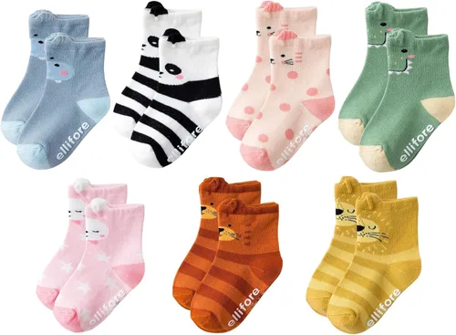 Paquete de 7 calcetines de animales lindos para bebé, agarre antideslizante, calcetines para niños pequeños recién nacidos