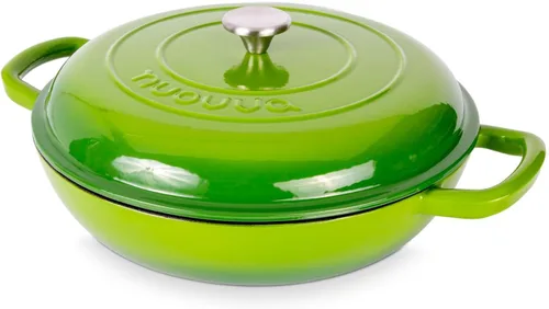 Miniatura 22 de Cazuela de hierro fundido poco profunda con tapa, olla antiadherente para horno holandés, apta para horno hasta 500 ° F, utensilios de cocina