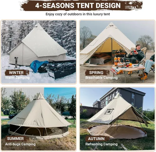 Miniatura 3 de KingCamp Canvas Bell Yurt Tents, 4 Seasons Large Waterproof & Windproof Luxury Glamping Tent w/Stove Jack for Family Outdoor Camping, Hunting