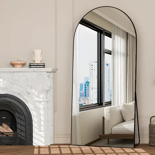 Miniatura 14 de Espejo de longitud completa de 56 x 16 pulgadas, espejo arqueado con soporte de pared, espejo de cuerpo completo plateado, para colocar de pie, Plata