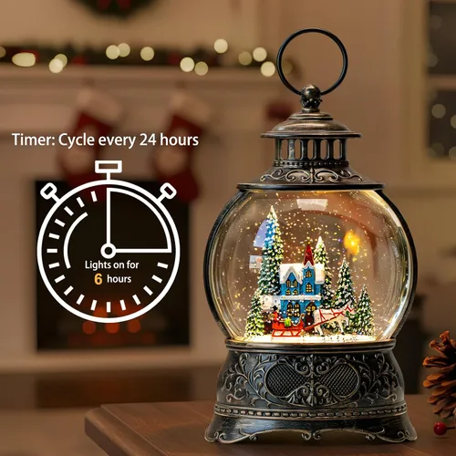 Miniatura 2 de Globos de Nieve de Navidad, Farol de Agua de Navidad con Carruaje e Iglesia Azul, Música y Temporizador de 6 Horas, Faroles Iluminados con Cable
