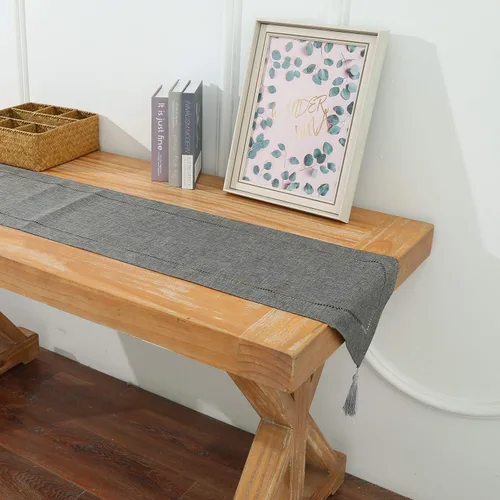 Miniatura 9 de Tosewever Camino de mesa decorativo de lino con borlas, colección de mesa de 14 x 72 pulgadas, caminos de mesa para todos los días, comedor, boda