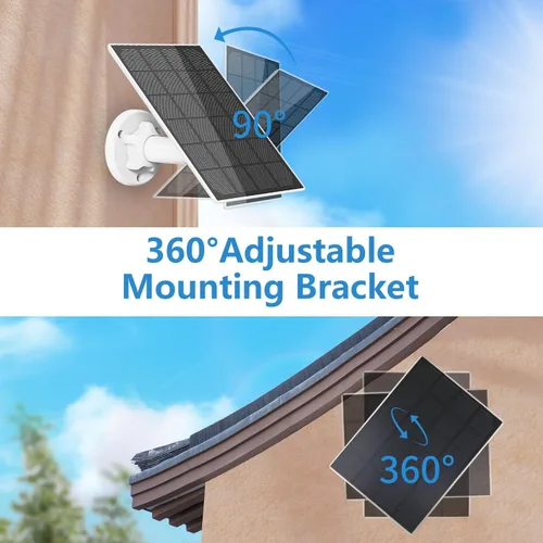Miniatura 5 de GMK Panel solar de 3 W para cámara de seguridad, puerto USB-A de 5 V con cable de carga de 10 pies, compatible con cámara recargable con batería