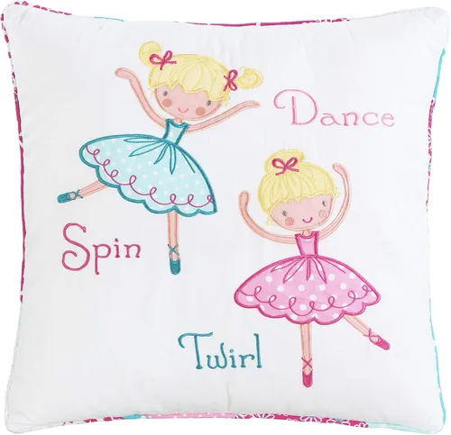 Cozy Line Home Fashions Dancing Girls - Almohada decorativa cuadrada con estampado bordado rosa y blanco (2 niñas, almohada decorativa - 1 unidad)