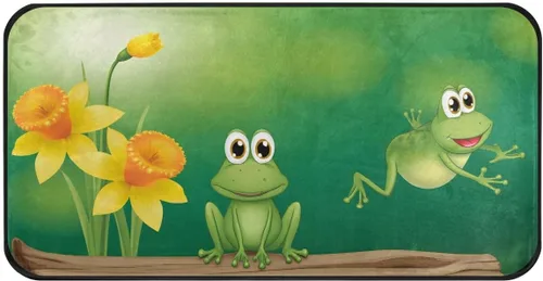 Alfombras de cocina con diseño de dos ranas verdes, antideslizantes, suaves, alfombra de baño, alfombra para decoración del hogar, 39 x 20 pulgadas