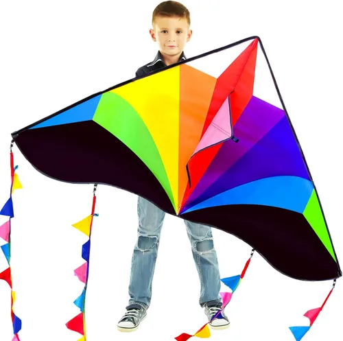 Delta Kite para niños y adultos, fácil de volar, cometa de playa grande de una sola línea con mango de cuerda de 300 pies incluido, perfecta para