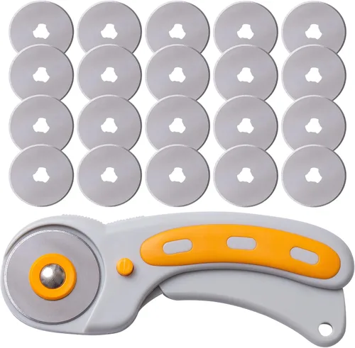 Miniatura 9 de WA Portman - Rueda de corte de tela, cortador giratorio de 1.772 in para tela con bloqueo de seguridad y 5 cuchillas giratorias adicionales, ideal