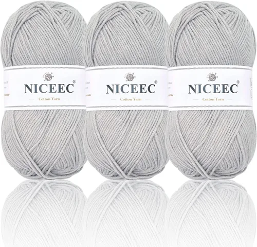 NICEEC Hilo de algodón suave de 3 madejas, 5 capas, mezcla de algodón, suave y resistente, hilo para ganchillo y tejido, manualidades de bricolaje,