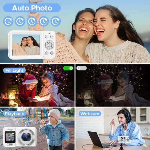 Miniatura 5 de Cámara digital, cámara de doble pantalla 4K 64MP UHD, zoom digital 18X, cámara portátil de apuntar y disparar con tarjeta TF de 32 GB y batería