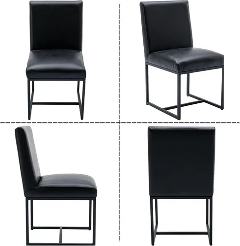 Miniatura 6 de BESTANO Sillas De Comedor - Juego de 2 sillas de comedor modernas negras tapizadas de piel sintética para cocina y comedor con marco de metal negro