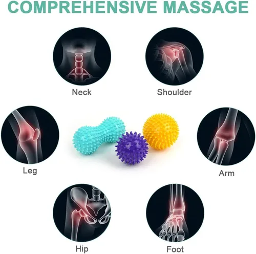 Miniatura 4 de URAQT Bola de masaje con puntas, juego de 3 rodillos duros de bolas de masaje con pinchos, bolas de masaje de terapia física profesional para 3 PZAS