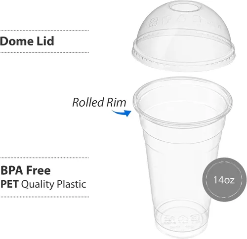 Miniatura 3 de [50 juegos de 12 onzas] Vasos de plástico transparente para mascotas con tapas de cúpula para café helado, bebidas frías, batidos, tazas