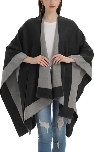 Miniatura 2 de YnimioAOX Poncho envolvente tipo chal para mujer, capa frontal abierta para otoño e invierno