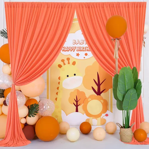 Miniatura 5 de Cortinas de fondo naranja sin arrugas de 10 x 10 pies para fiestas, cortinas de fondo de fotos de poliéster, 2 paneles de 5 x 10 pies