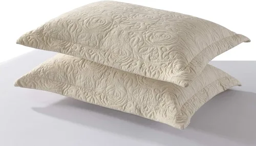 MarCielo Fundas de almohada bordadas de 2 piezas, juego de fundas de almohada decorativas de microfibra, tamaño estándar, color beige