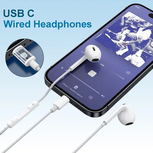 Miniatura 8 de 1 paquete de auriculares USB C para iPhone 17/16/15 Pro Max, auriculares tipo C con cable con micrófono y control remoto, cancelación de ruido