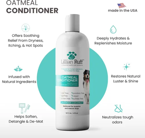 Miniatura 2 de Lillian Ruff PRO Formula - Acondicionador de avena para perros, alivio nutritivo y calmante para alergias y pieles sensibles, desenreda, suaviza