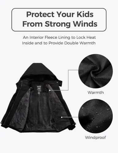 Miniatura 4 de Wantdo - Chamarra de esquí impermeable con capucha de forro polar para invierno y nieve, resistente al viento
