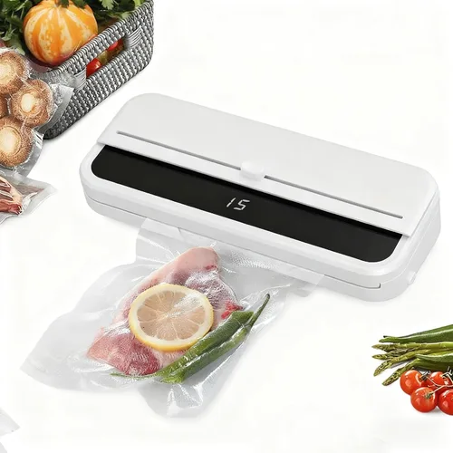 Máquina selladora al vacío portátil, sellador automático de alimentos con cortador integrado, modos seco/húmedo, sellador al vacío compacto para