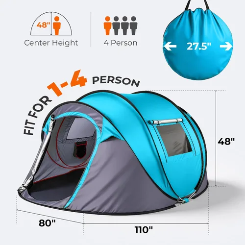 Miniatura 2 de Tienda de campaña desplegable fácil para 4 personas, instalación automática impermeable, 2 puertas, tienda de campaña familiar instantánea