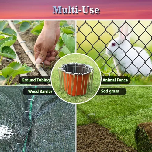 Miniatura 5 de Gtongoko Paquete de 120 grapas galvanizadas para paisaje, estacas para cubierta de plantas de jardín, de 10 pulgadas, calibre 11, grapas SOD