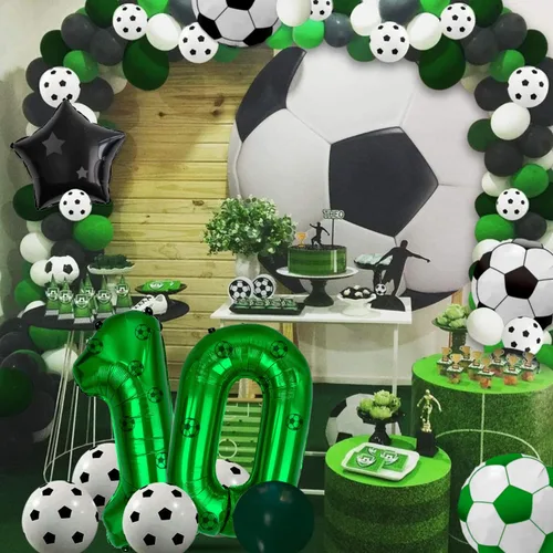 Miniatura 4 de Decoraciones de fiesta de fútbol, globos de papel de aluminio de fútbol, globos de aluminio número 10 para niños fanáticos del fútbol, fiesta