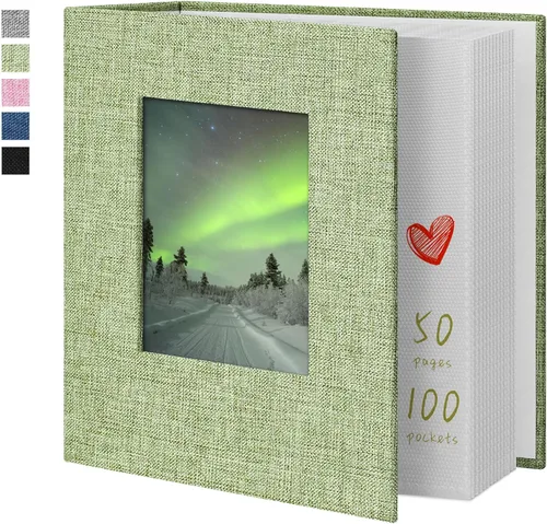 Álbum de fotos de 4 x 6 pulgadas, 100 bolsillos, álbumes de fotos con cubierta de lino, álbumes de fotos para familia, boda, bebé, libro de fotos