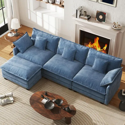 Miniatura 32 de WorthFurni Sofá Seccional Modular de 111.4", Sofá de Nube en Forma de U con 2 Otomanas Móviles, Cómodo Sofá de Chenille de Asiento Profundo